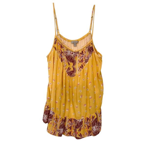 NWOT WONDERLY Top XL Yellow Pink Maroon Paisley Floral Crochet Ruch Ruffle Strap - Picture 1 of 5